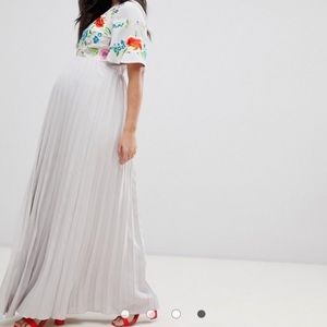ASOS Design Floral Embroidered Pleated Maxi Dress